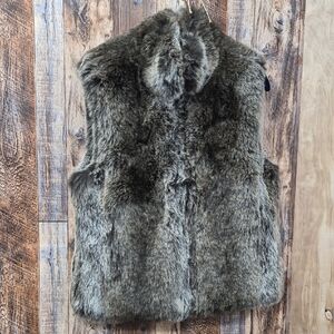 Medium Faux Fur Vest in Brown and Gray Lined